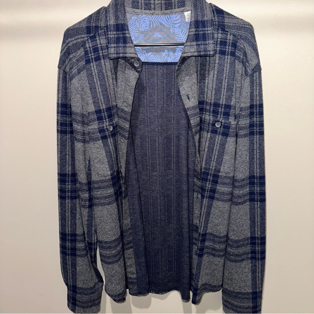 Tommy Bahama Shirt Mens Large Blue Button Up Plaid Long Sleeve
